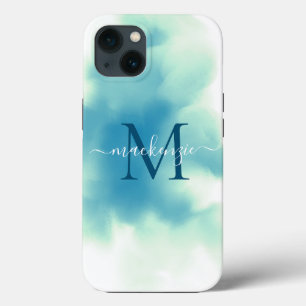 Schickes blaues Aquarell-Abstrakt mit Monogramm Case-Mate iPhone Hülle