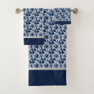 Schickes blaues Blumen-Handtuch-Set  Badhandtuch Set