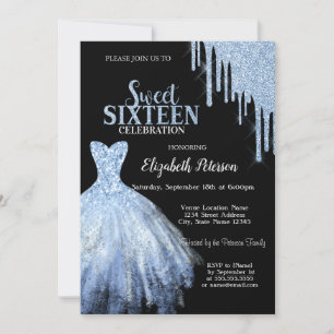 Schickes blaues Glitter-Tropfen Kleid Schwarz Einladung