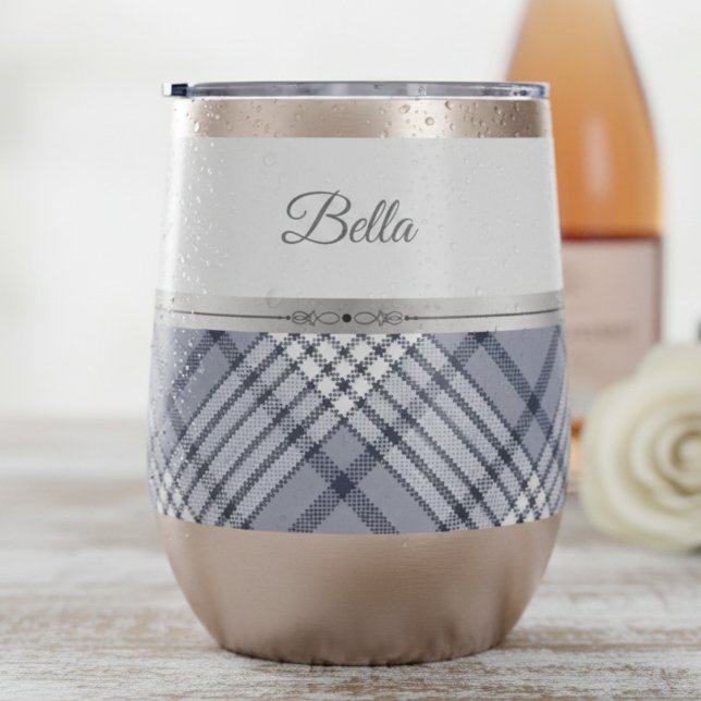 Schickes blaues Karo Luxus-Stil (Chic, insulated, and perfectly plaid wine tumbler)