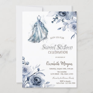 Schickes blaues Kleid Blaue Rosen Sweet 16 Einladung
