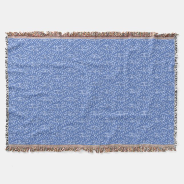 Schickes blaues Vintage-Periwinkle-Blumenmuster Decke (Vorderseite)