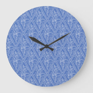 Schickes Blaues Vintage-Periwinkle-Blumenmuster Große Wanduhr
