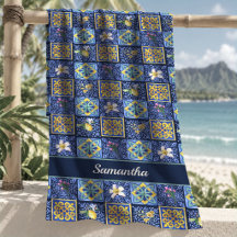 Schickes Blaugrünes Mittelmeer-Zitrus-Lemon-Tile