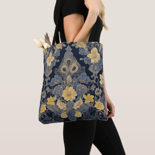 Schickes Blumen-Spitzenmuster Gelb und Blau