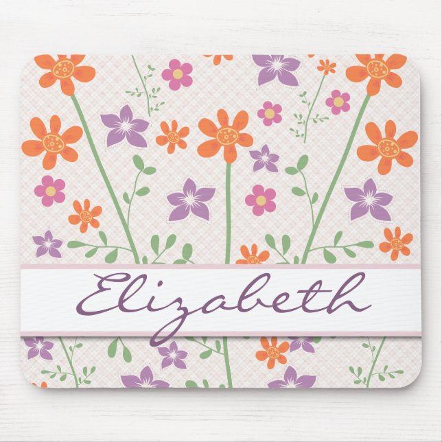 Schickes Blumenmuster-Entwurfs-Monogramm Mousepad (Vorne)
