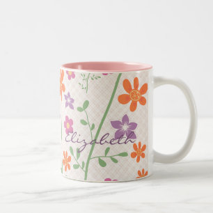 Schickes Blumenmuster-Entwurfs-Monogramm Zweifarbige Tasse