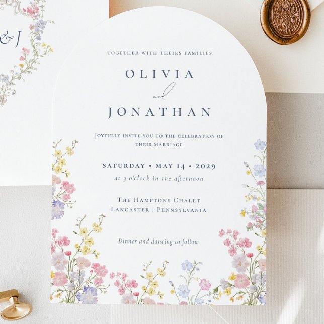 Schickes Boho-Garten-Wildblumen-Hochzeit Frühling  Einladung (Chic Boho Garden Wildflowers Spring Summer Wedding Invitation)