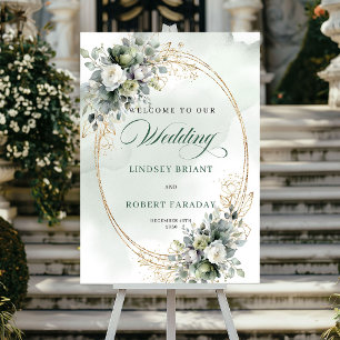 Schickes botanisches goldenes Hochzeits-Willkommen Poster