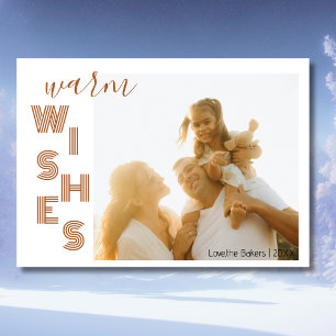 Schickes Braun Warm Wishes Zwei Strand Familienfot Feiertagskarte