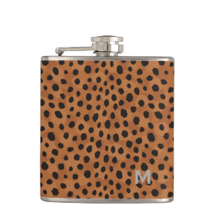 Schickes braunes Cheetah-Druck-Monogramm Flachmann