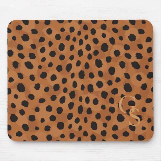 Schickes braunes Cheetah-Druck-Monogramm Mousepad (Vorne)