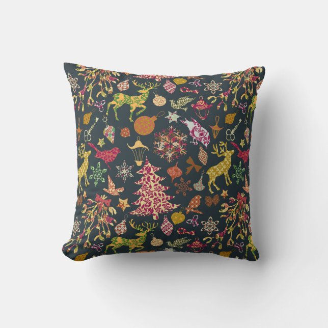 Schickes buntes festliches Patchwork-Blumendamast Kissen (Vorderseite)