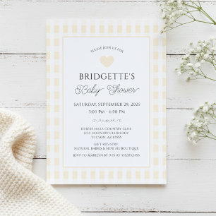 Schickes Buttergelbes Karo-Baby-Shower Einladung