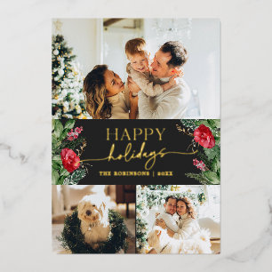 Schickes dunkelgraues botanisches Blattwerk 3 Foto Folien Feiertagskarte