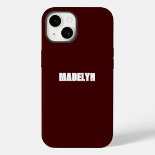 Schickes Dunkelrot und Weiß Schrift personalisiert Case-Mate iPhone 14 Hülle