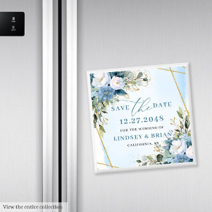 Schickes Dusty Blue Gold Rahmen Florales Save-the- Magnet