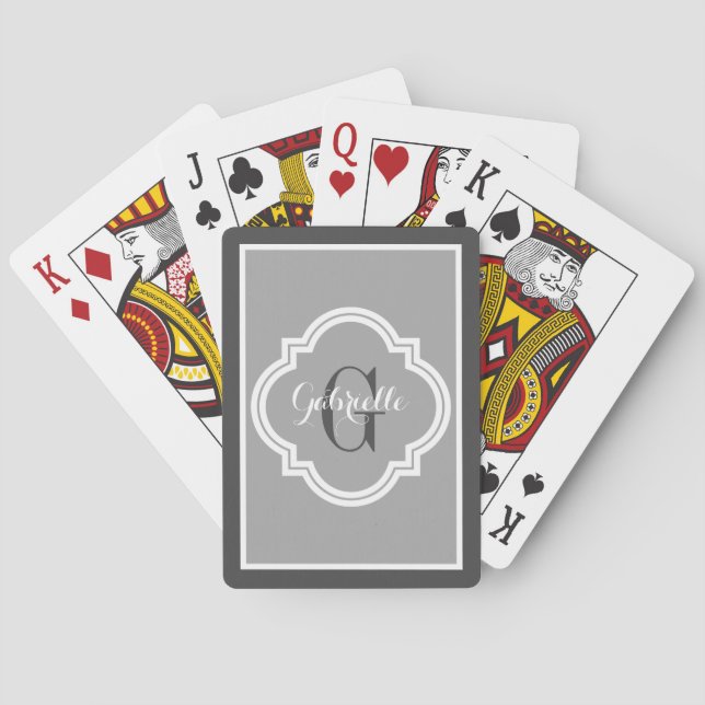 Schickes elegantes graues Holzkohlen-Monogramm Spielkarten (Rückseite)