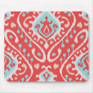 Schickes elegantes Rot und Türkis Stammes- ikat Mousepad