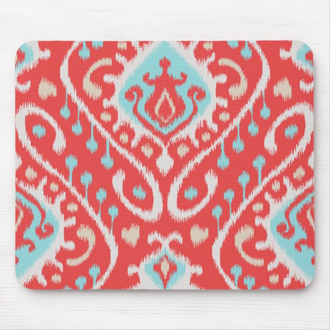 Schickes elegantes Rot und Türkis Stammes- ikat Mousepad (Vorne)