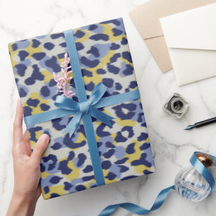 Schickes, farbenfrohes, blau-gelbes Cheetah-Print- Geschenkpapier