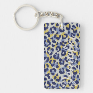 Schickes, farbenfrohes, blau-gelbes Cheetah-Print- Schlüsselanhänger
