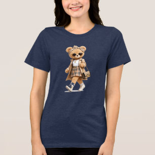 Schickes Fashionista-Teddybär-T-Shirt, Trendiger S Tri-Blend Shirt