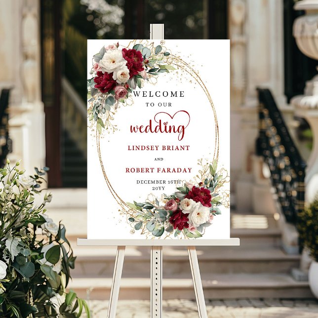 Schickes florales Hochzeits-Willkommensschild pers Poster (Chic Floral Wedding Welcome Sign Personalized)