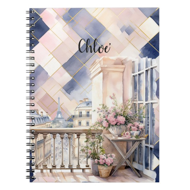 Schickes Französisch Blau Pink Paris Eiffelturm Notizblock (Vorderseite)
