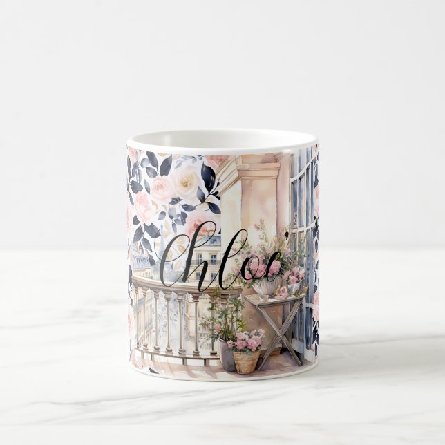 Schickes Französisch Blau Pink Paris  Kaffeetasse (Mittel)