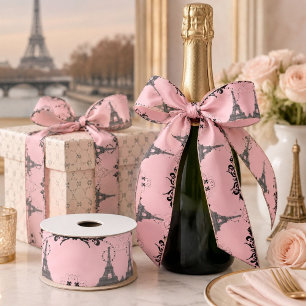 Schickes französisches rosa graues Vintage-Paris-E Satinband