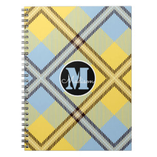 Schickes Gelb Blau Kariertes Tartan Monogramm Schr Notizblock