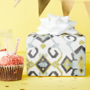 Schickes gelbes und graues Ikat-Stammesmuster Geschenkpapier