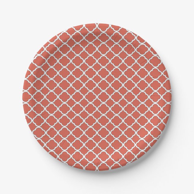 Schickes Geleebonbon orange Quatrefoil Maroccan Pappteller (Vorderseite)