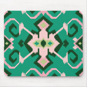 Schickes geometrisches grünes rosa ikat Stammes- Mousepad