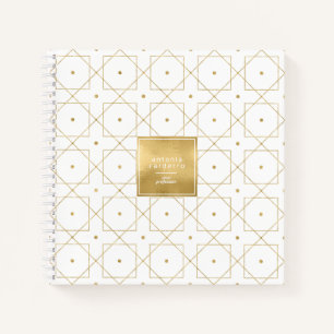 Schickes geometrisches Muster Quadratisch Gold/Wei Notizbuch