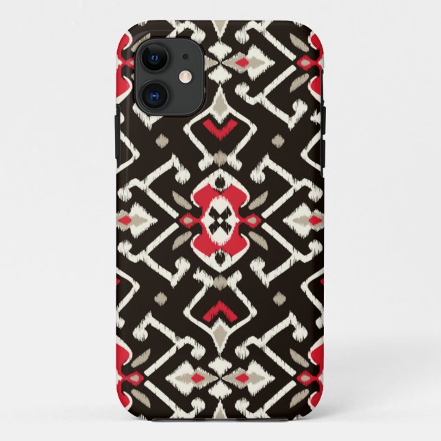 Schickes geometrisches schwarzes rotes ikat Case-Mate iPhone hülle (Rückseite)