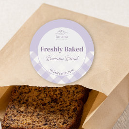 Schickes Gingham-Lila-Bäckerei-Logo-Produktname Runder Aufkleber