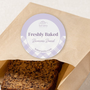 Schickes Gingham-Lila-Bäckerei-Logo-Produktname Runder Aufkleber