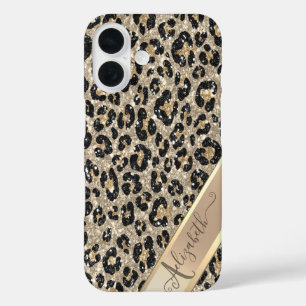 Schickes Glitter-Leoparden-Muster-Monogramm      iPhone 16 Hülle