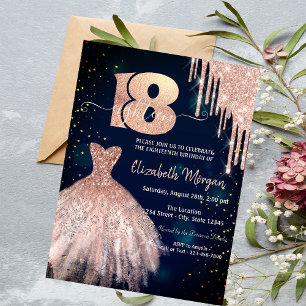 Schickes Glitter-Tropfen-Kleid Navyblau 18. Geburt Einladung