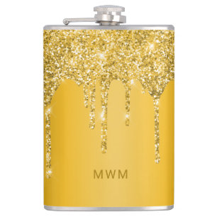 Schickes Gold-Glitter-Tropfen-Monogramm funkelt Flachmann