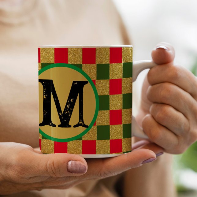 Schickes Gold rot & grünes Schachbrettmuster mit i Kaffeetasse (Von Creator hochgeladen)