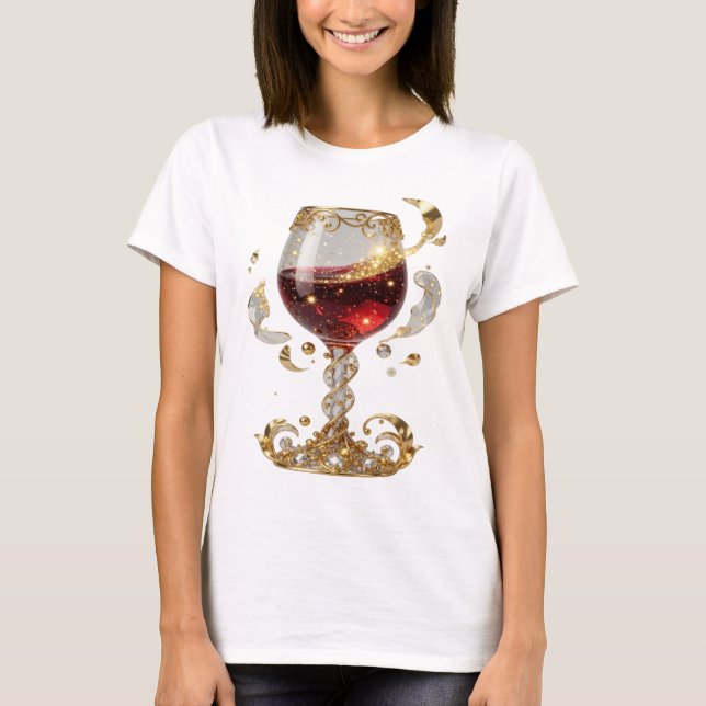 Schickes Gold VERZIERTER WEINGLAS Custom Tee (Vorderseite)