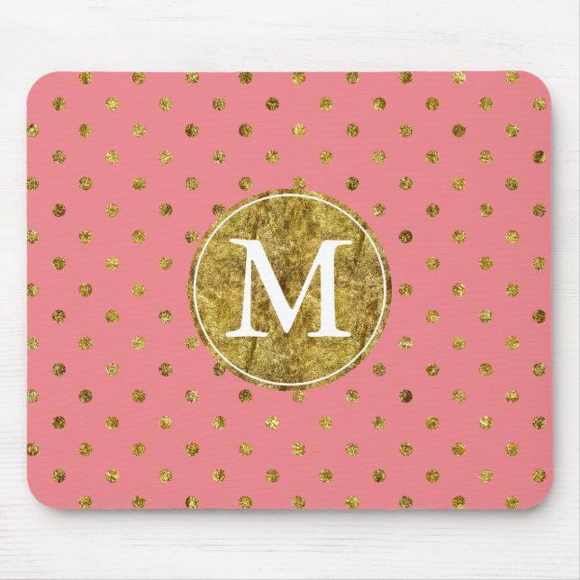 Schickes Goldbezauberndes und rosa Punktmonogramm Mousepad (Vorne)