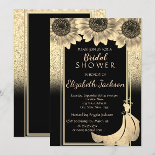 Schickes goldenes Glitter-Sonnenblumen-Kleid Braut Einladung