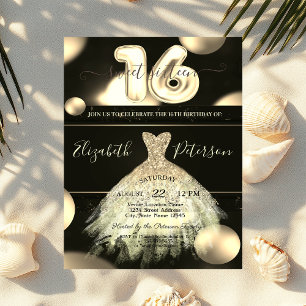 Schickes goldenes Kleid Konfetti Punkte Sweet 16 Einladung