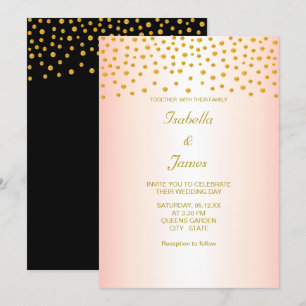 Schickes goldenes Konfetti auf Schwarz und Roségol Einladung