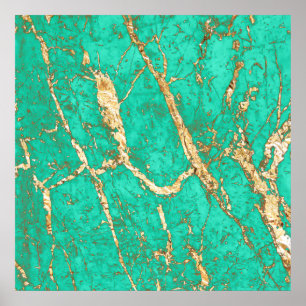 Schickes GoldTürkis-Marmor-Muster Poster
