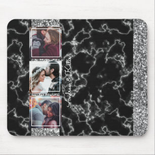 Schickes Grau & schwarzes Marmor 3-Foto-Collage in Mousepad